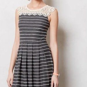 Anthropologie Bordeaux Lace & Knit Grey Cream Striped Dress